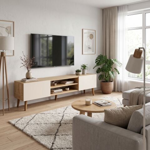 Plane Tv Ünitesi 150cm Meşe Krem
