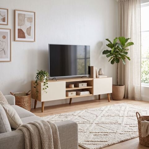 Plane Tv Ünitesi 150cm Meşe Krem