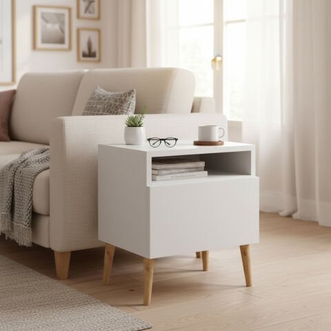 Luce Kapaklı Yan Sehpa Beyaz