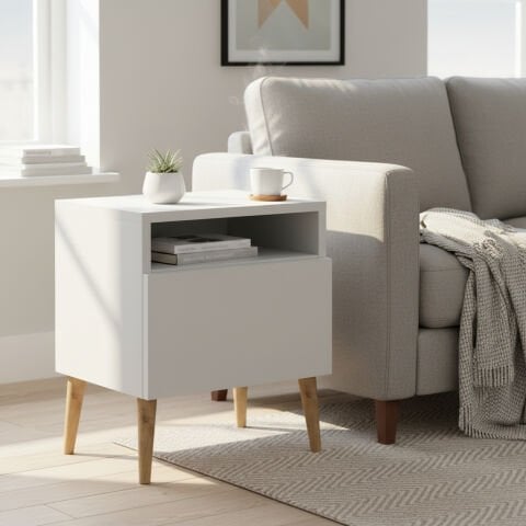 Luce Kapaklı Yan Sehpa Beyaz