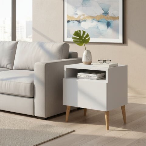 Luce Kapaklı Yan Sehpa Beyaz