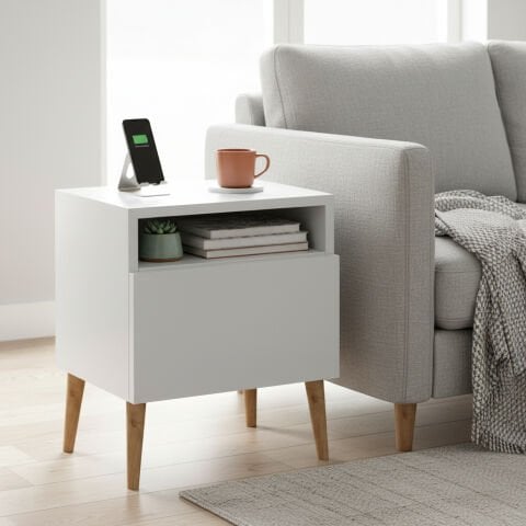 Luce Kapaklı Yan Sehpa Beyaz