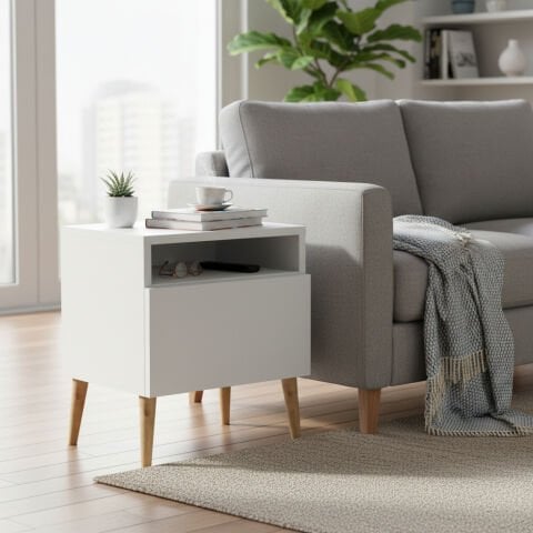 Luce Kapaklı Yan Sehpa Beyaz