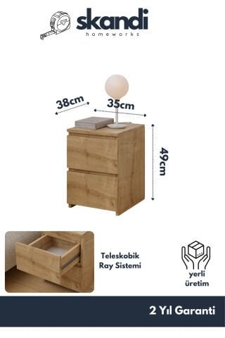 Fly Yan Sehpa Çekmeceli Meşe