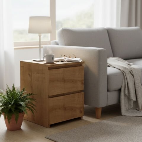 Fly Yan Sehpa Çekmeceli Meşe