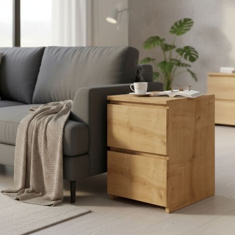 Fly Yan Sehpa Çekmeceli Meşe