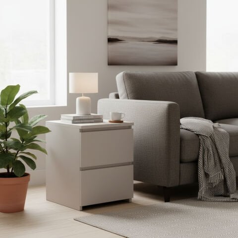 Fly Yan Sehpa Çekmeceli Beyaz