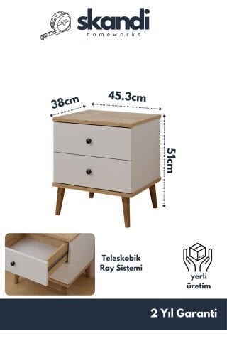 Luce Yan Sehpa Çekmeceli Beyaz Meşe