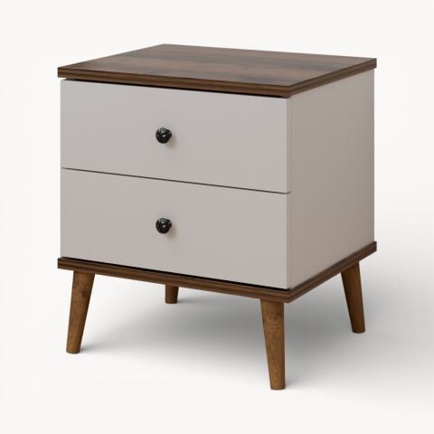 Luce Yan Sehpa Çekmeceli Beyaz Ceviz