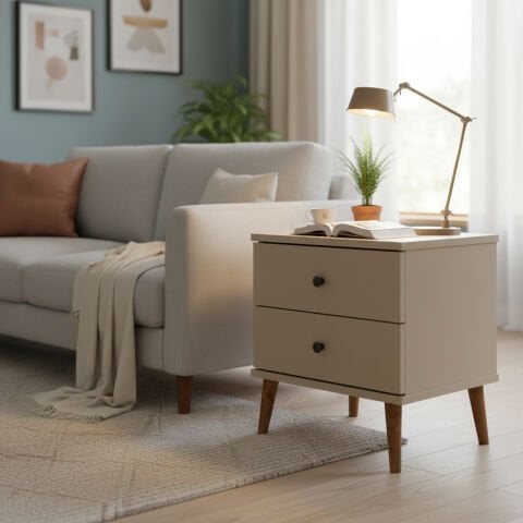 Luce Yan Sehpa Çekmeceli Krem