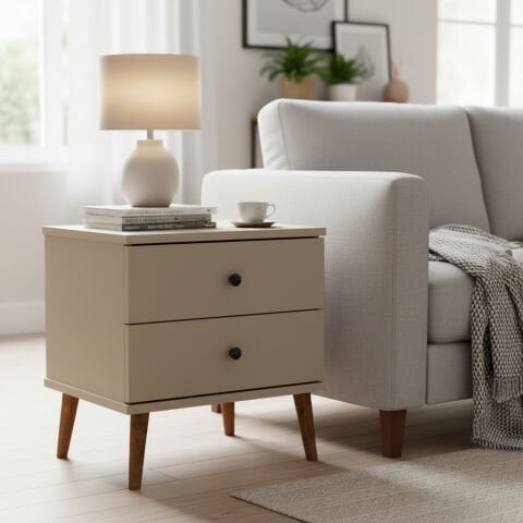 Luce Yan Sehpa Çekmeceli Krem