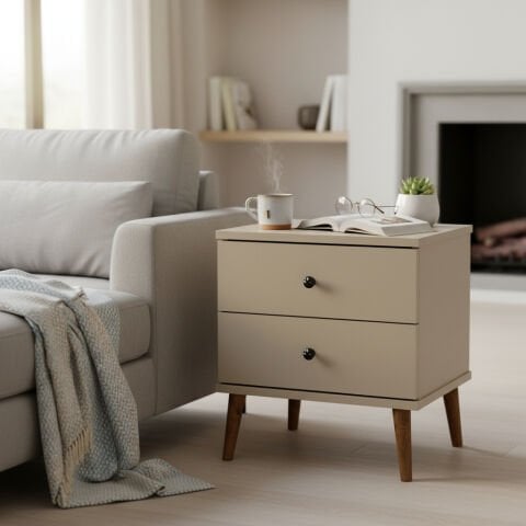 Luce Yan Sehpa Çekmeceli Krem