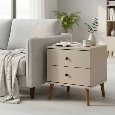 Luce Yan Sehpa Çekmeceli Krem