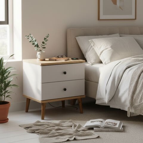 Luce Çekmeceli Komodin Beyaz Meşe