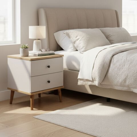 Luce Çekmeceli Komodin Beyaz Meşe