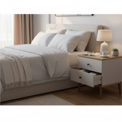 Luce Çekmeceli Komodin Beyaz Meşe