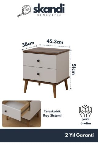 Luce Çekmeceli Komodin Beyaz Ceviz