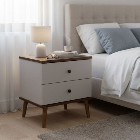 Luce Çekmeceli Komodin Beyaz Ceviz