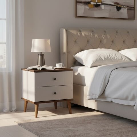 Luce Çekmeceli Komodin Beyaz Ceviz