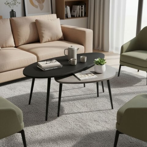 Egg Orta Sehpa Siyah Beton Desen