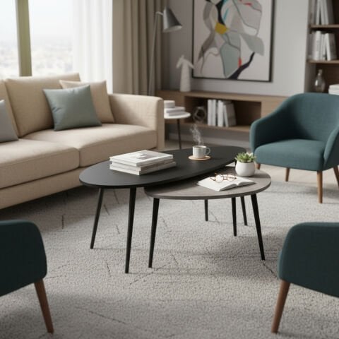 Egg Orta Sehpa Siyah Beton Desen