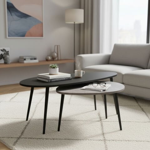 Egg Orta Sehpa Siyah Beton Desen