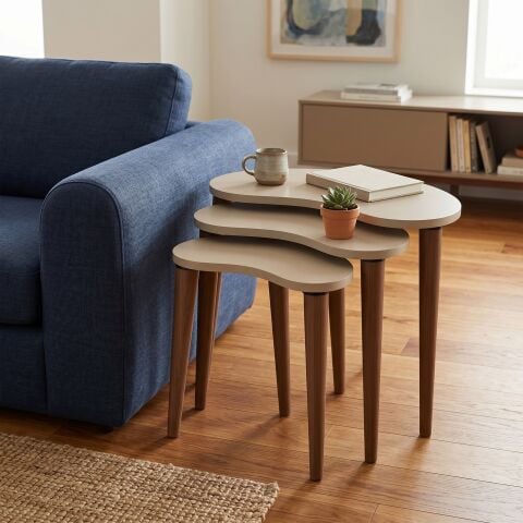 Bean 3'lü Zigon Sehpa Krem