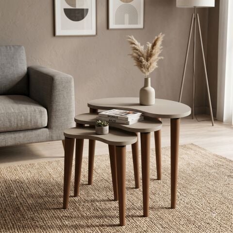 Bean 3'lü Zigon Sehpa Krem