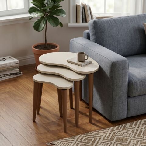 Bean 3'lü Zigon Sehpa Krem