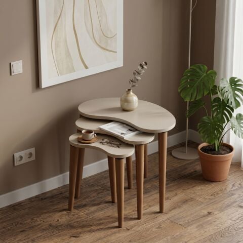 Bean 3'lü Zigon Sehpa Krem