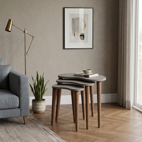 Bean 3'lü Zigon Sehpa Beton Desen