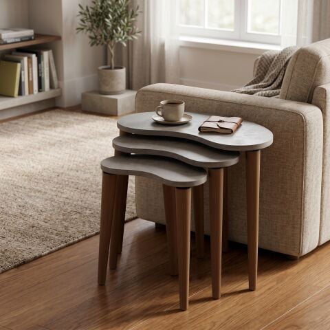 Bean 3'lü Zigon Sehpa Beton Desen