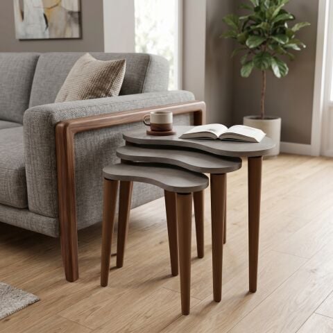 Bean 3'lü Zigon Sehpa Beton Desen