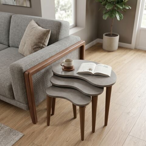 Bean 3'lü Zigon Sehpa Beton Desen