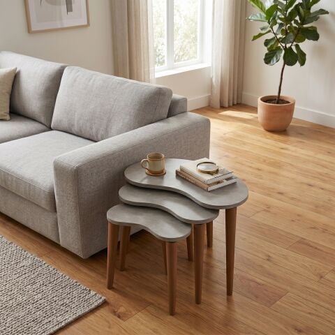 Bean 3'lü Zigon Sehpa Beton Desen