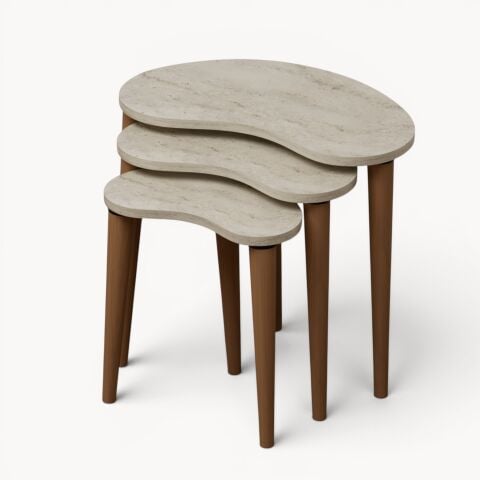 Bean 3'lü Zigon Sehpa Traverten