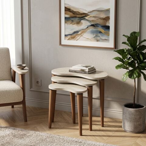 Bean 3'lü Zigon Sehpa Traverten