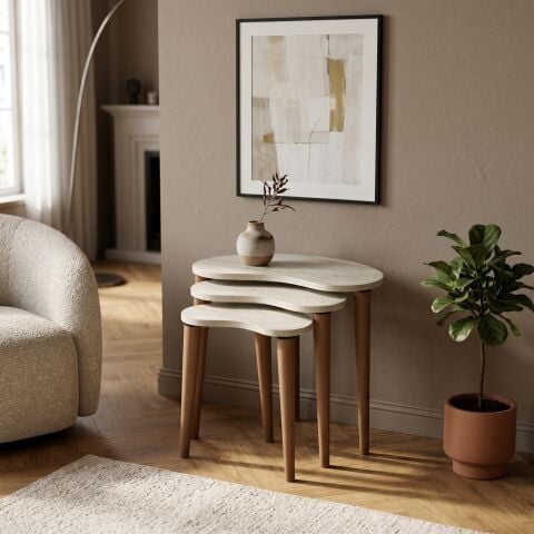 Bean 3'lü Zigon Sehpa Traverten