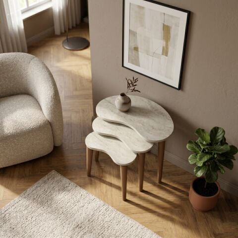 Bean 3'lü Zigon Sehpa Traverten