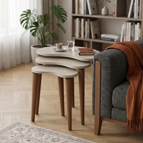 Bean 3'lü Zigon Sehpa Traverten