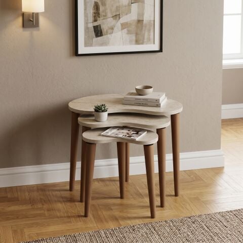 Bean 3'lü Zigon Sehpa Traverten