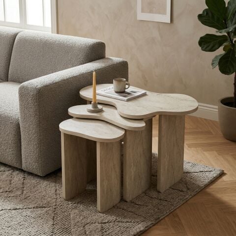 Cloud 3'lü Zigon Sehpa Traverten