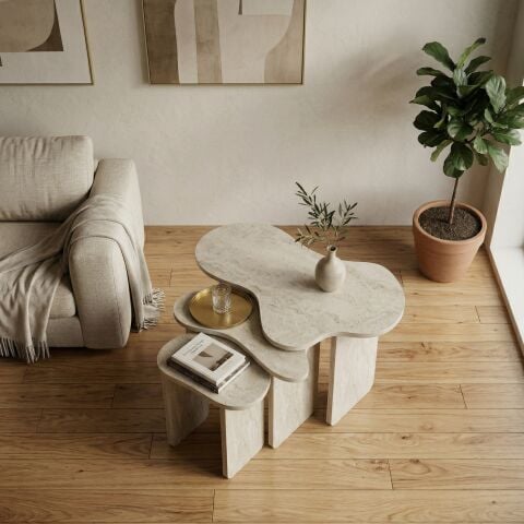 Cloud 3'lü Zigon Sehpa Traverten