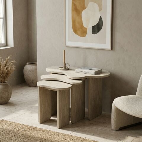 Cloud 3'lü Zigon Sehpa Traverten