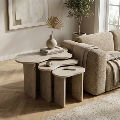 Cloud 3'lü Zigon Sehpa Traverten