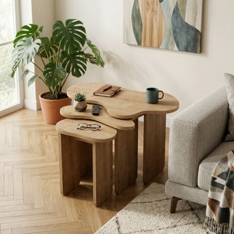 Cloud 3'lü Zigon Sehpa Meşe