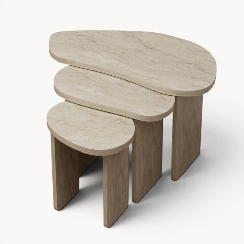 Stones 3'lü Zigon Sehpa Traverten