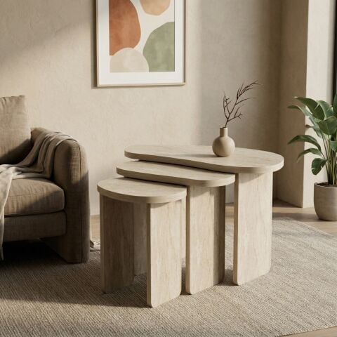 Stones 3'lü Zigon Sehpa Traverten