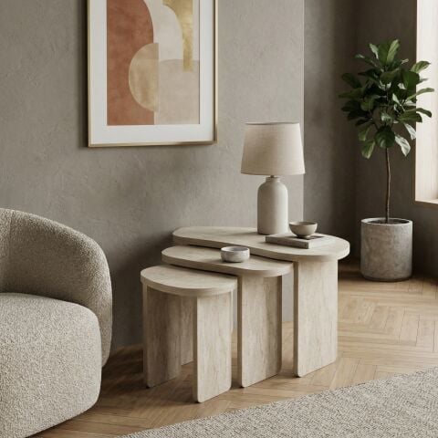 Stones 3'lü Zigon Sehpa Traverten