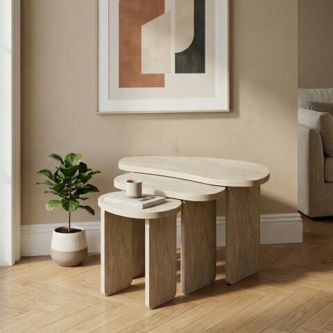 Stones 3'lü Zigon Sehpa Traverten